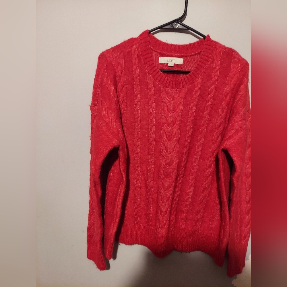 Loft Old Money Sweater Preppy Cable Knit Red Sz L Academia Y2K Cabincore Office